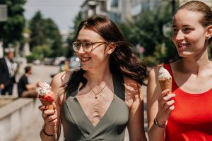 Women enjoying their ice cream.